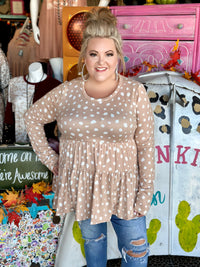 All For You Taupe Abstract Dot Tiered Babydoll Top