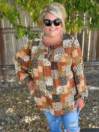 Keep In Touch Multi Leopard Patchwork Top