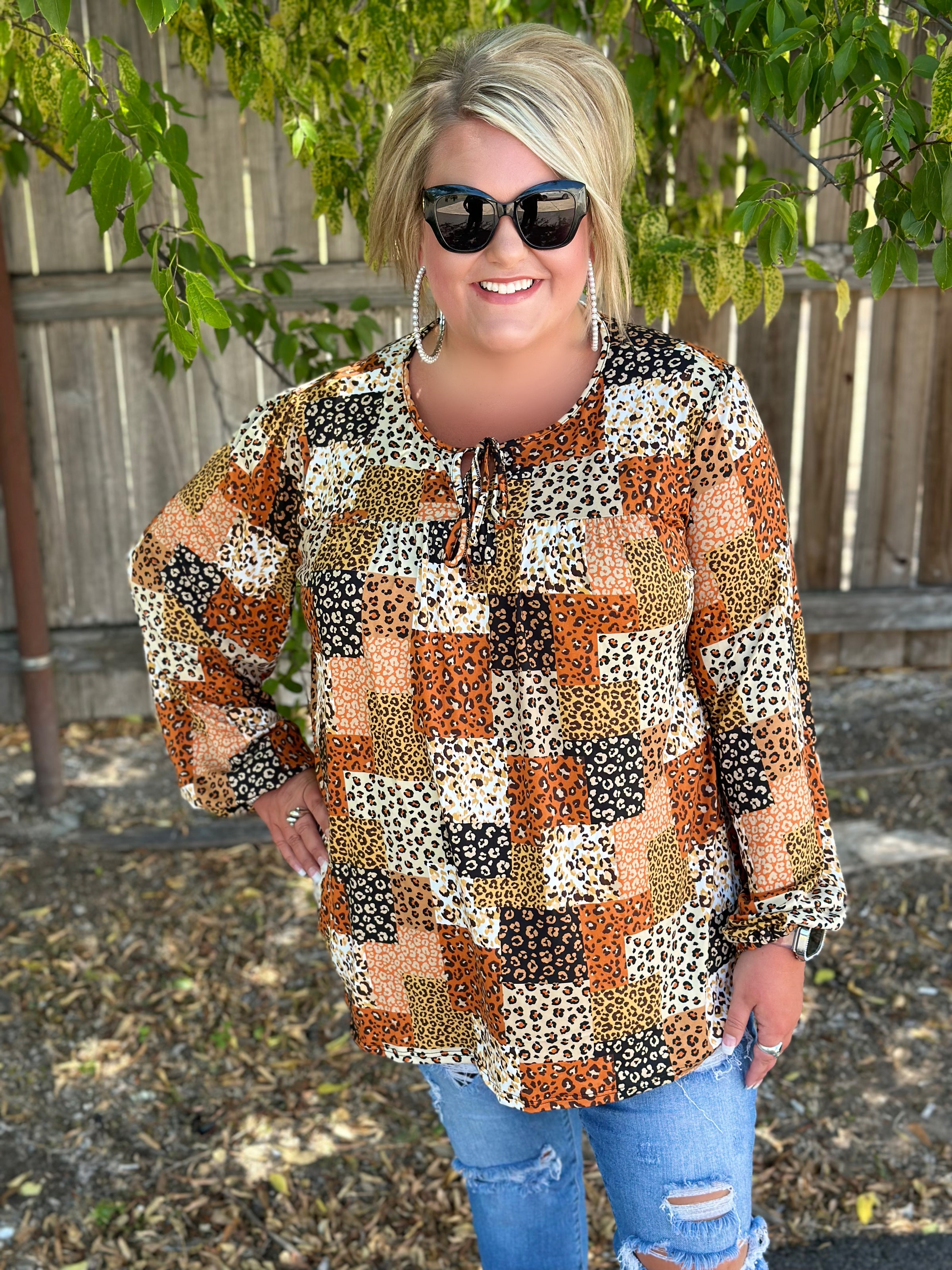 Keep In Touch Multi Leopard Patchwork Top