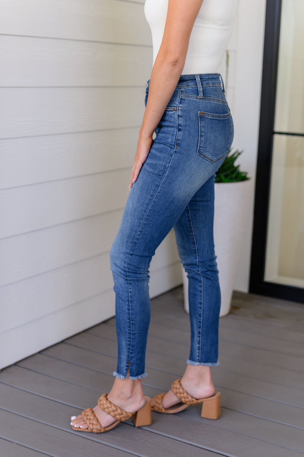 Amy High Rise Control Top Side Slit Skinny Jeans - JUDY BLUE