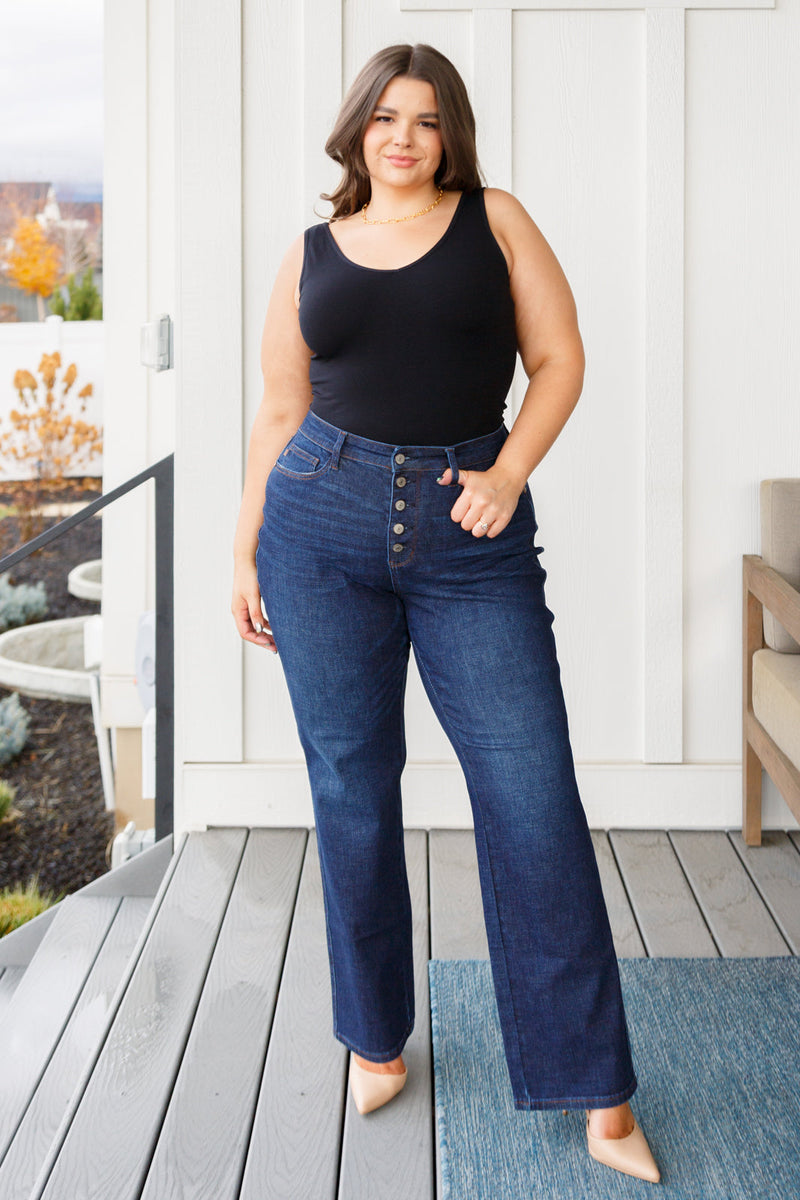 Arlo High Rise Button-Fly Straight Jeans - JUDY BLUE