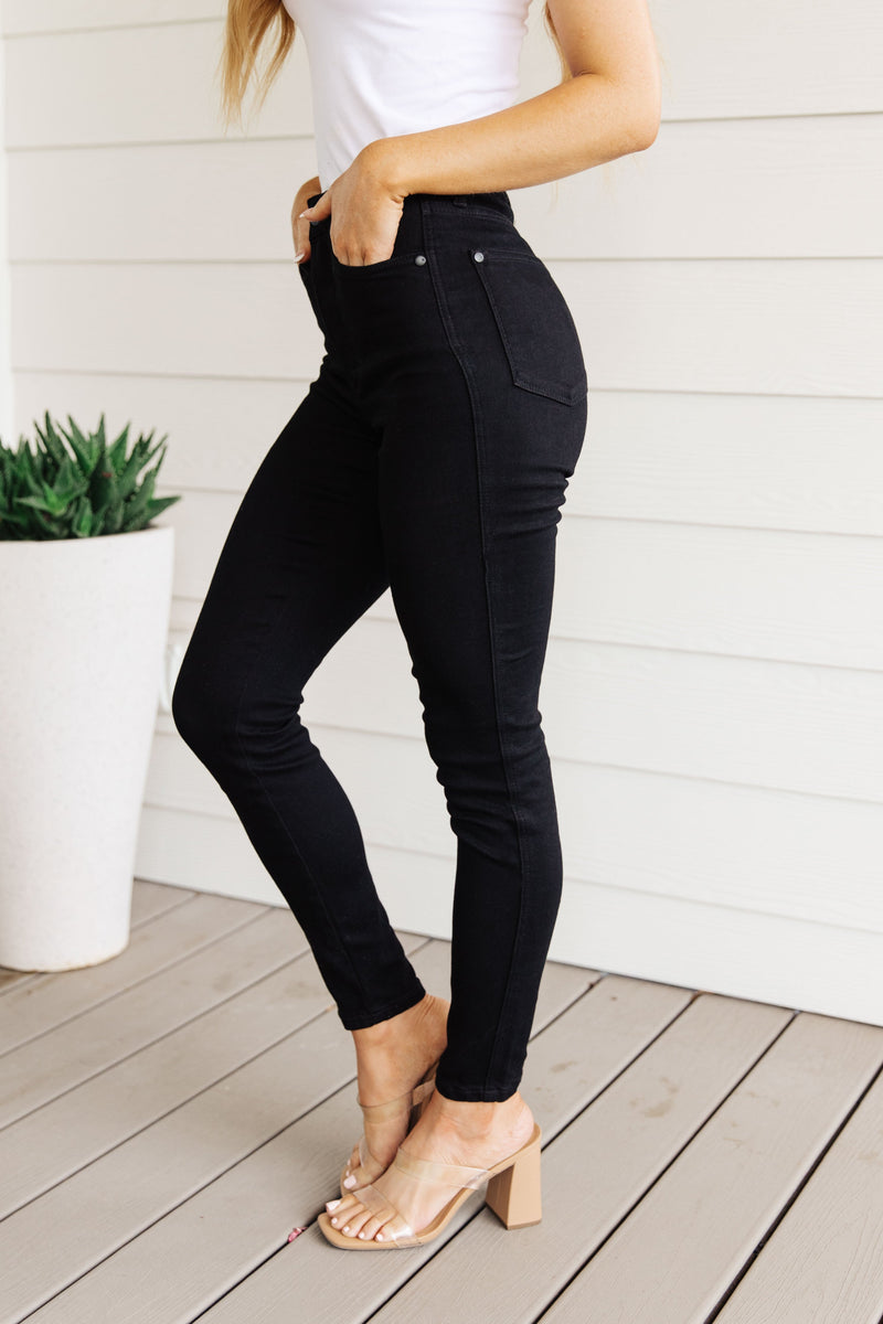 Audrey High Rise Control Top Classic Skinny Jeans in Black - JUDY BLUE