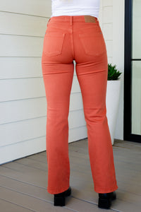 Autumn Mid Rise Slim Bootcut Jeans in Terracotta - JUDY BLUE