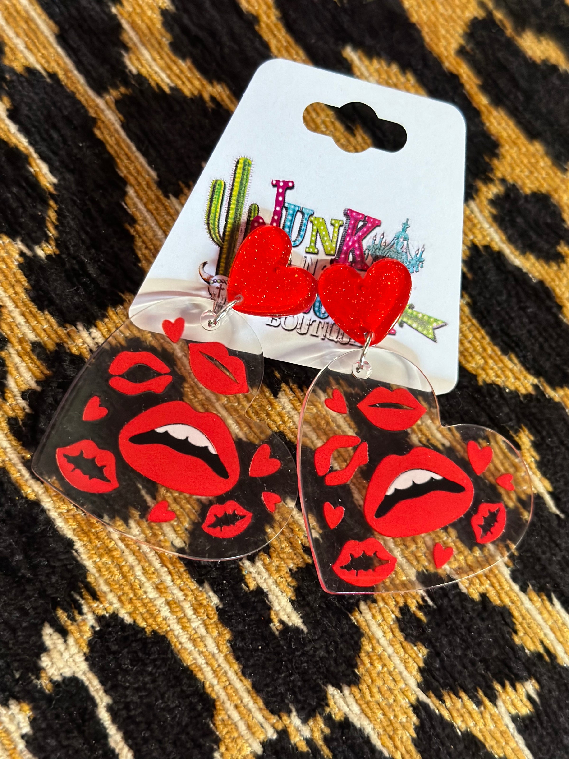 Red Valentine's Kiss Heart Dangle Earrings