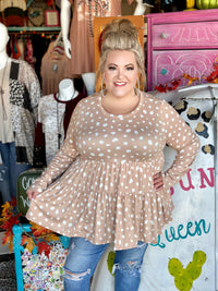 All For You Taupe Abstract Dot Tiered Babydoll Top