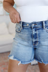 Callie High Rise Adjustable Button Cutoff Shorts - JUDY BLUE