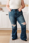 Cassandra High Rise Control Top Distressed Flare Jeans JUDY BLUES