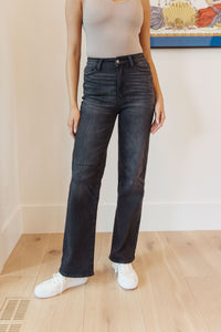 Eleanor High Rise Classic Straight Jeans in Washed Black - JUDY BLUE