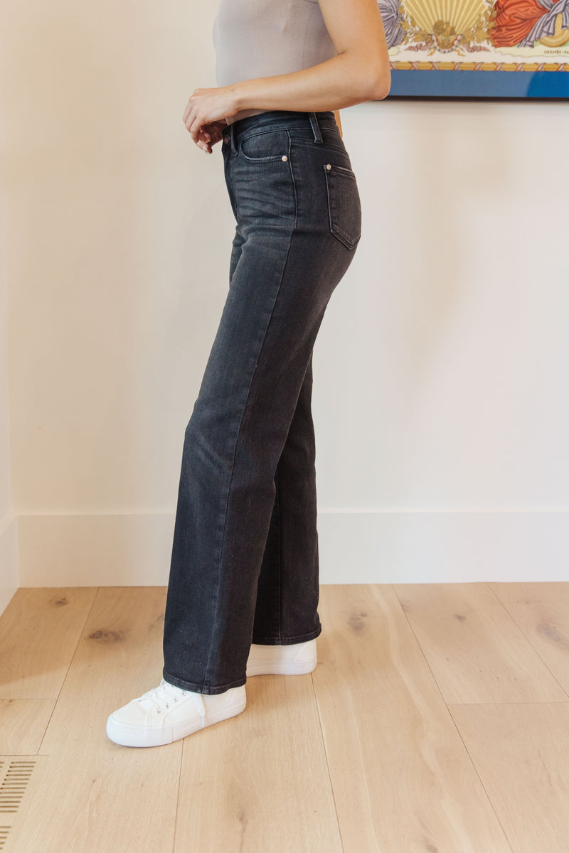 Eleanor High Rise Classic Straight Jeans in Washed Black - JUDY BLUE