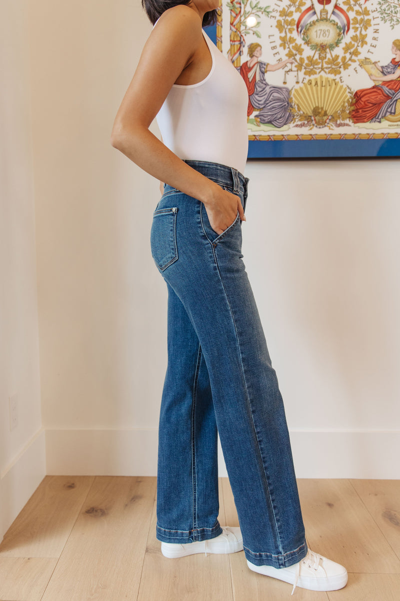 Elsie High Rise Double Button Wide Leg Jeans - JUDY BLUE