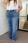 Esther Mid Rise Contrast Wash Wide Leg Jeans - JUDY BLUE