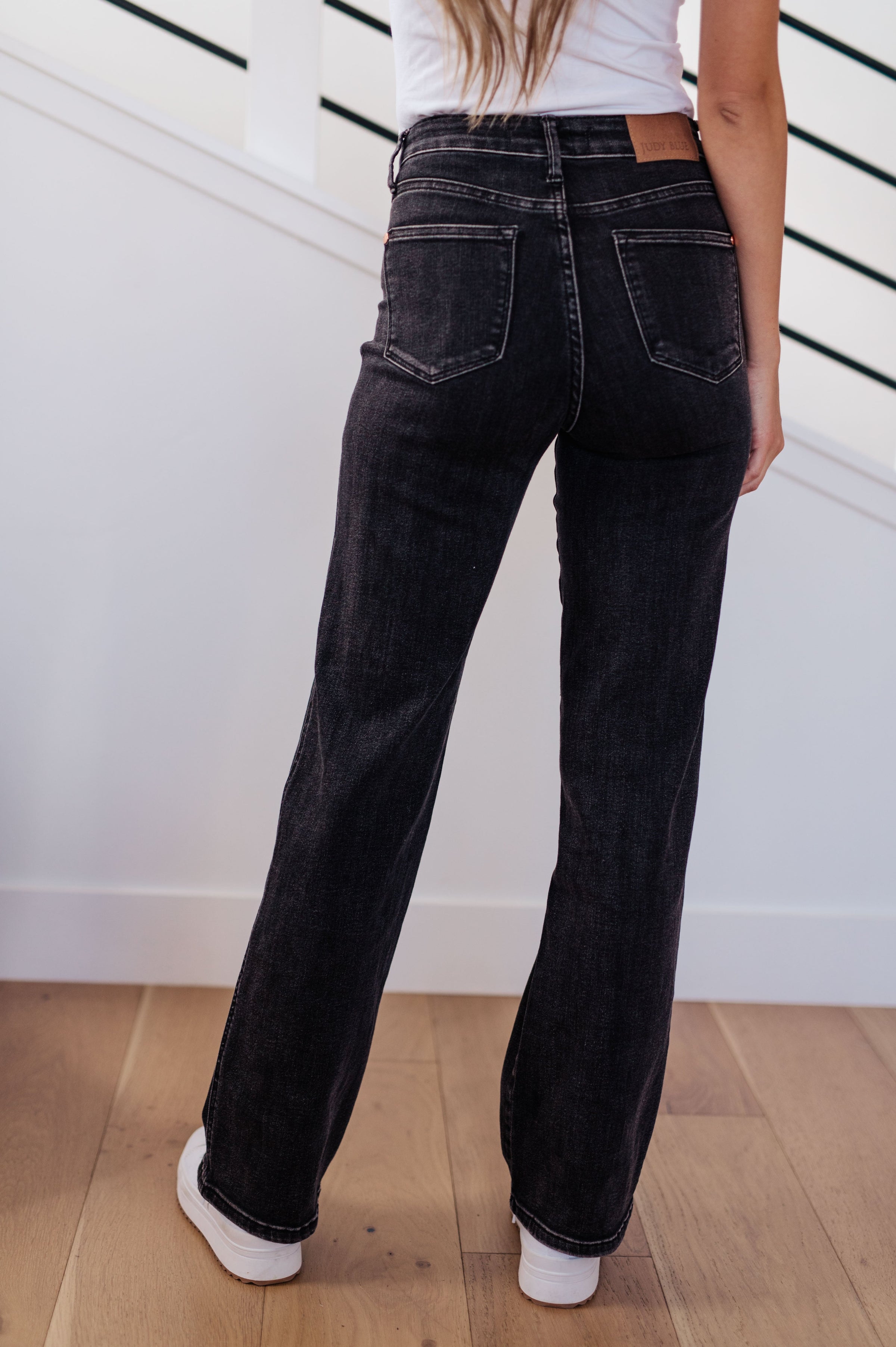 Joan High Rise Control Top Straight Jeans in Washed Black - JUDY BLUE