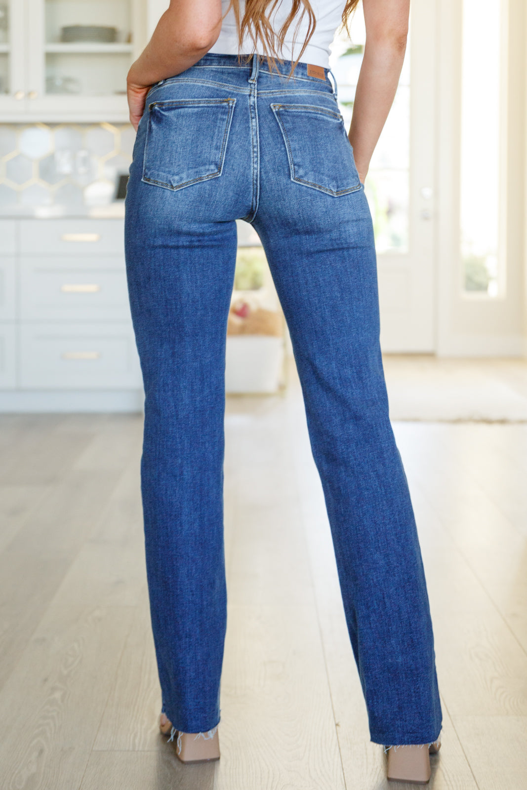Mid Blue Bootcut Frayed Hem High Waist Jeans – RIGMOR