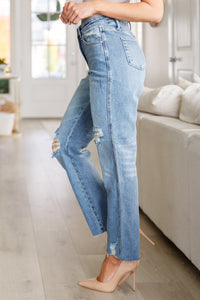 Nora High Rise Rigid Magic Destroy Slim Straight Jeans - JUDY BLUE