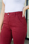 Phoebe High Rise Front Seam Straight Jeans in Burgundy - JUDY BLUE