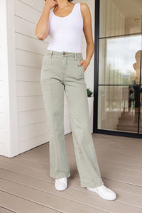 Phoebe High Rise Front Seam Straight Jeans in Sage - JUDY BLUE
