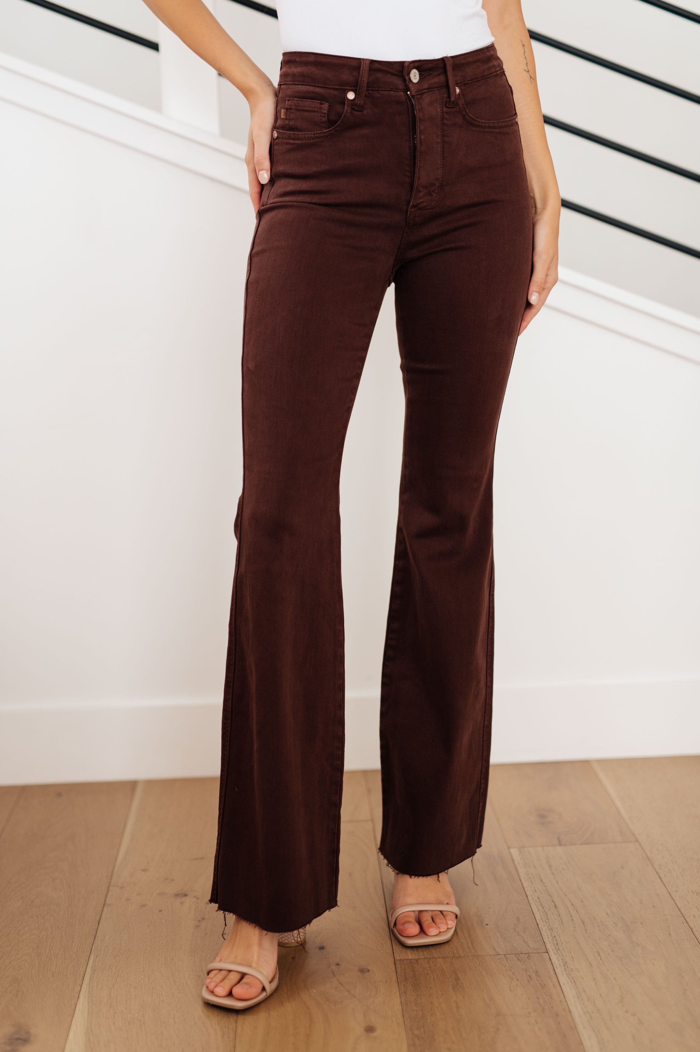 Sienna High Rise Control Top Flare Jeans in Espresso - JUDY BLUE