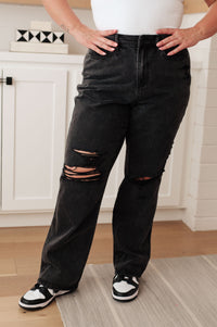 Susannah High Rise Rigid Magic 90's Distressed Straight Jeans in Black - JUDY BLUE