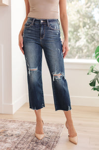 Whitney High Rise Distressed Wide Leg Crop Jeans - JUDY BLUE