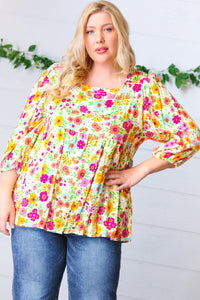ONLINE EXCLUSIVE** Daffodil Square Neck Peplum Floral Challis Woven Top