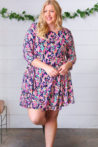 ONLINE EXCLUSIVE** Navy Floral Flare Midi Dress