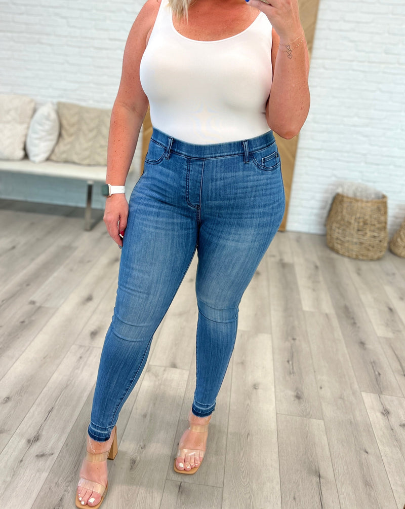 Amanda High Rise Pull on Release Hem Skinny Jeans - JUDY BLUE
