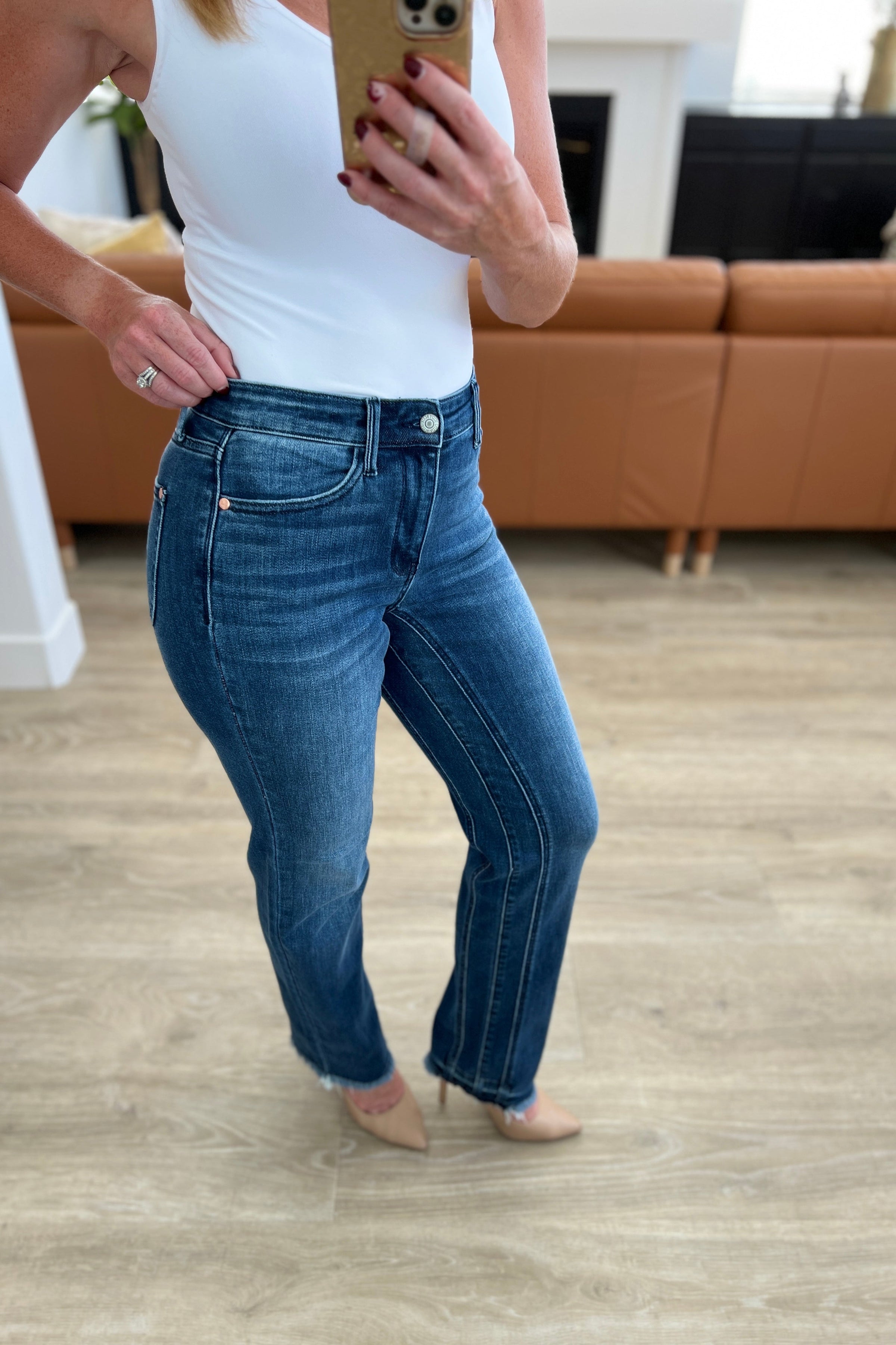 Ruth High Rise Release Hem Straight Jeans - JUDY BLUE