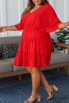 Sweet and Spicy Red Flutter Sleeve Dress