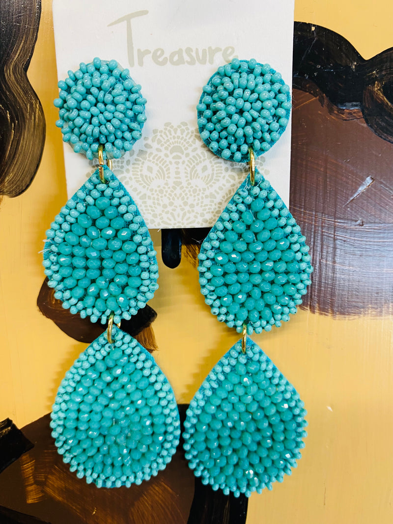 Third Times A Charm Beaded Earrings - TURQUOISE